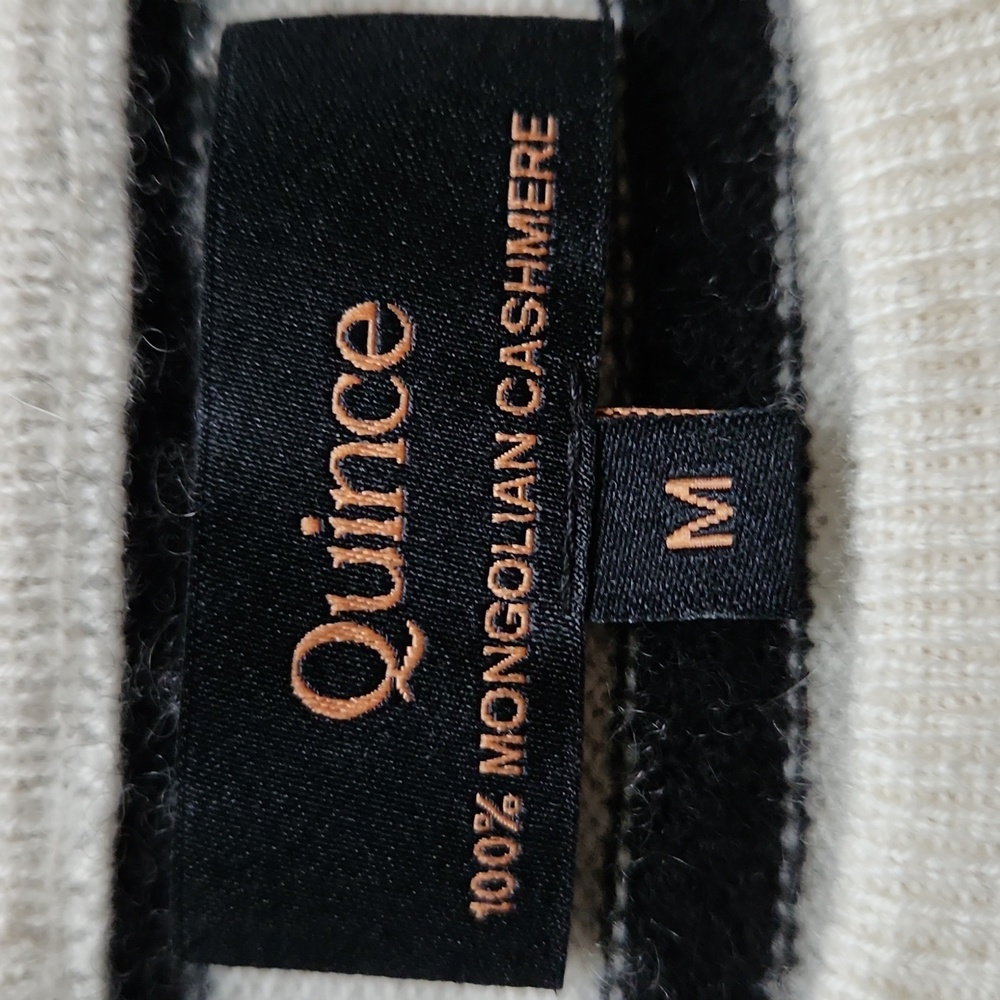 Quince Mongolian Cashmere Striped Sweater, Cream/Black, Medium - Picture 2 of 3